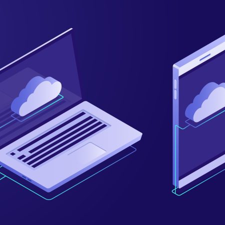 Illustration of cloud computing. Devices connected to the cloud.