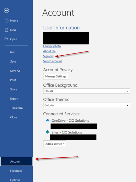 Open Microsoft Word and go to File > Account